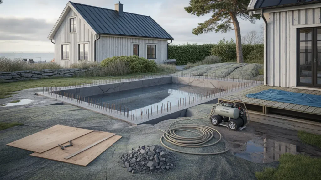 stenspr ckning och bergspr ngning inf r poolbygge i sk lderviken ngelholm