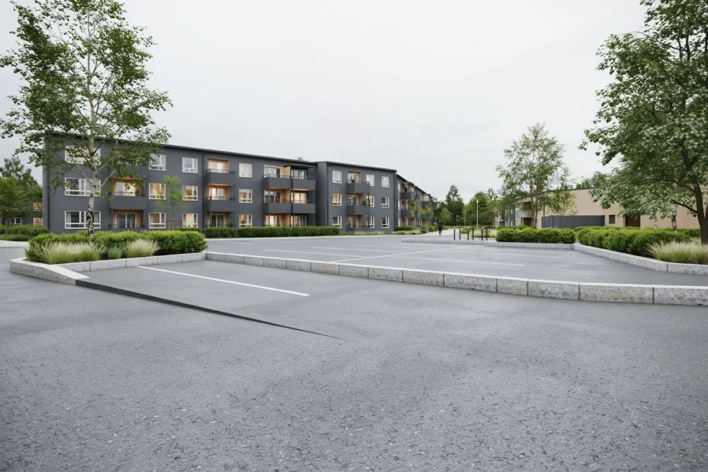 anl ggning av parkeringsyta med kantsten i rebbelberga