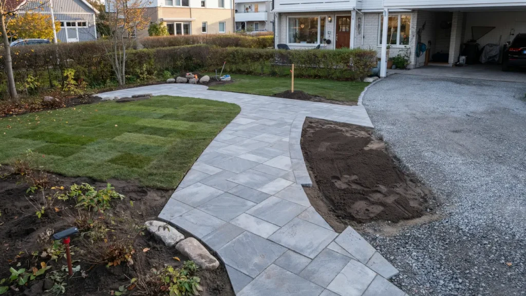 stenl ggning av g ngar med storgatsten i vejbystrand